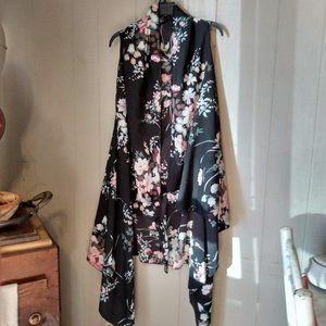 Smart Trend Floral Sleeveless Scarf Vest Cardigan with Front Tie No size Tag